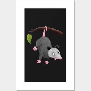 Cute funny opossum hanging from branch cartoon Posters and Art